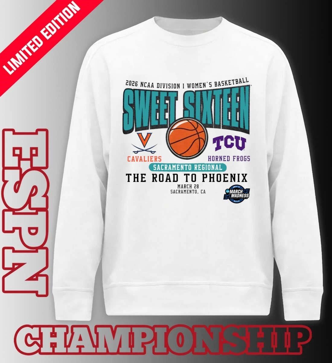 Virginia vs TCU 2026 NCAA DI Women’s Basketball Sweet Sixteen T-Shirt