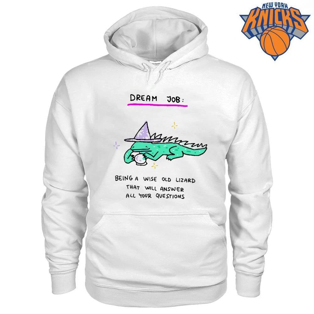 Dream Job Wise Old Lizard Wizard with crystal ball funny fantasy magic animal cartoon illustration graphic tee shirt