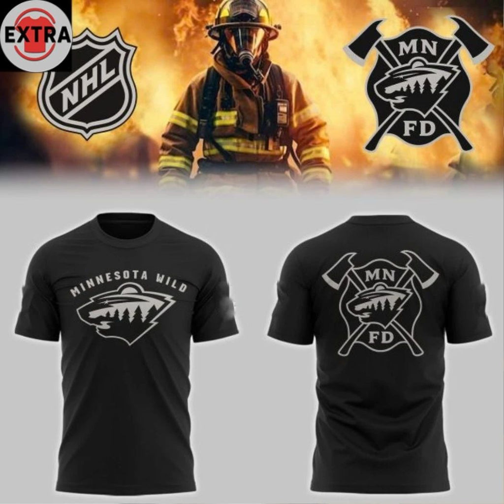 Minnesota Wild Firefighter Appreciation Night 2026 NHL All Black Hoodie T-Shirt