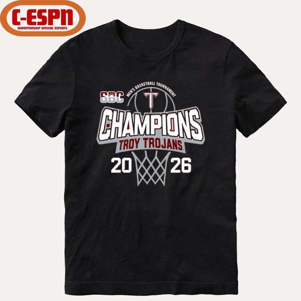 Troy University Trojans 2026 Sun Belt Men’s Basketball Tournament Champions T-Shirt