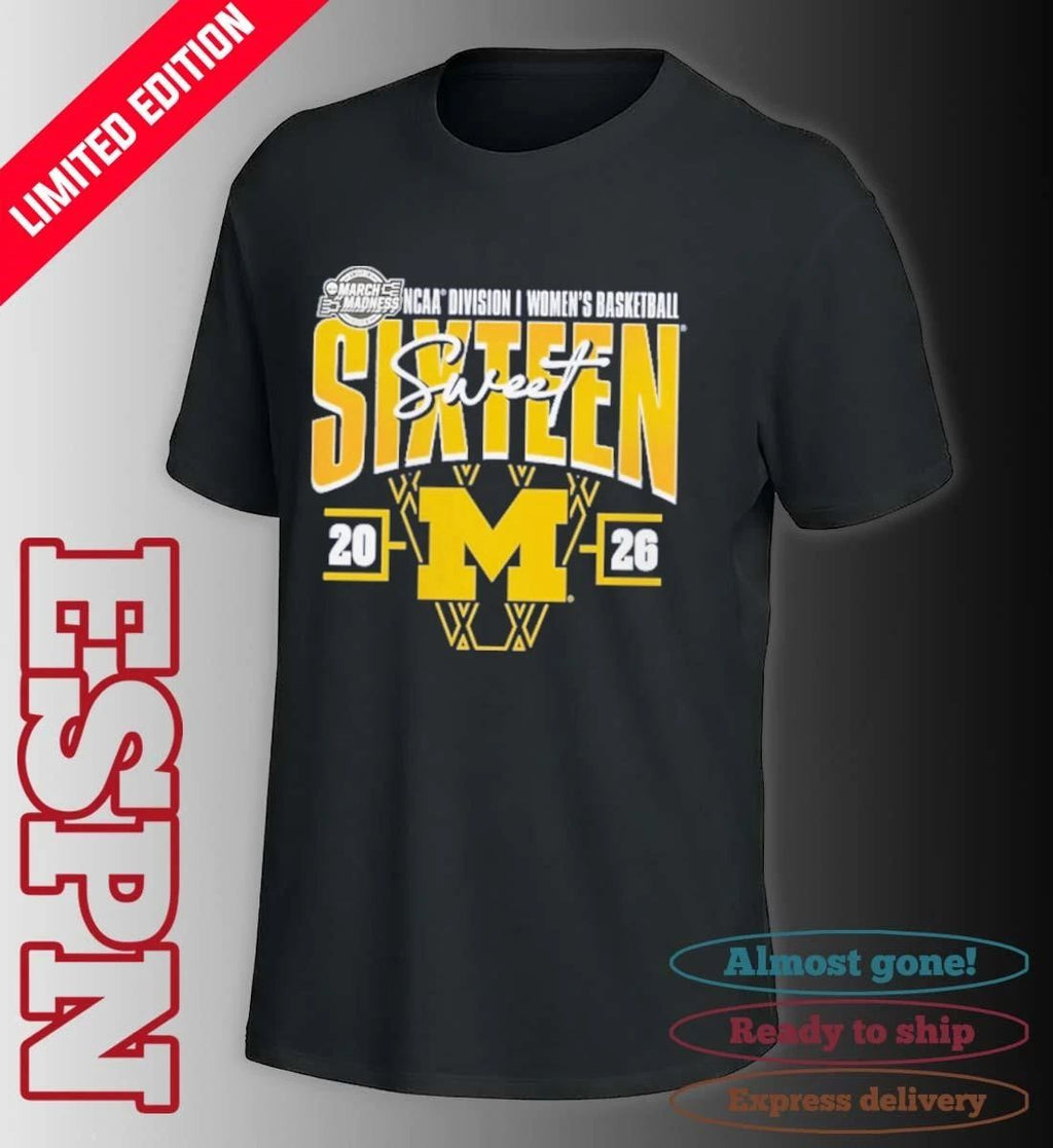 Michigan Wolverines 2026 NCAA Women’s Basketball Tournament March Madness Sweet 16 Court Shot T-Shirt