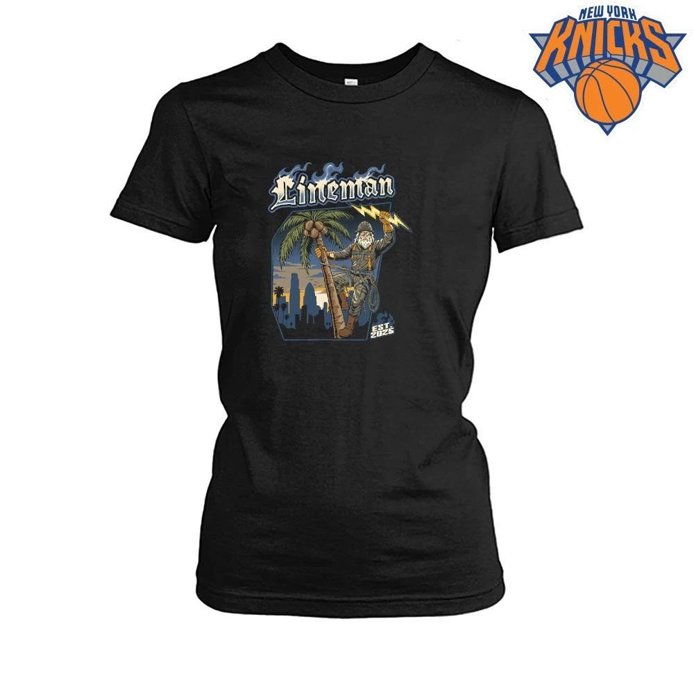 Lineman Electrician Climbing Palm Tree Lightning Bolt Est 2025 Shirt