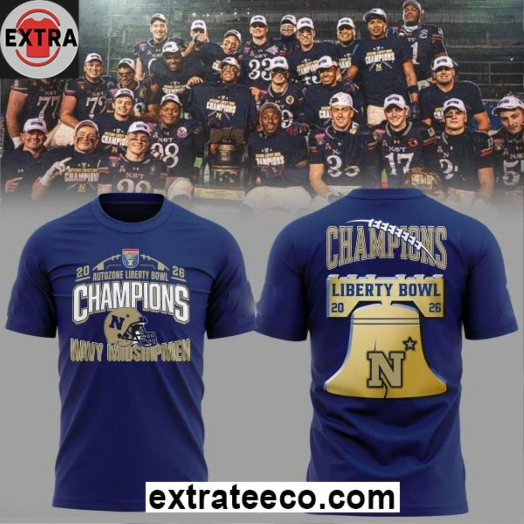 Navy Midshipmen Autozone Liberty Bowl Champions 2026 Logo Two Sided Shirt