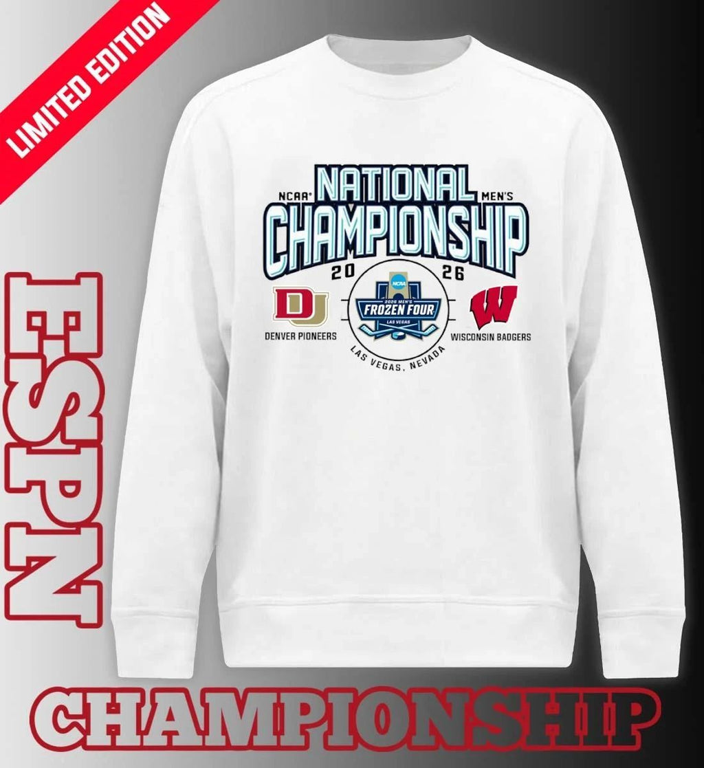 Denver Pioneers Vs Wisconsin Badgers 2026 NCAA DI Men’s Ice Hockey National Championship Matchup Shirt