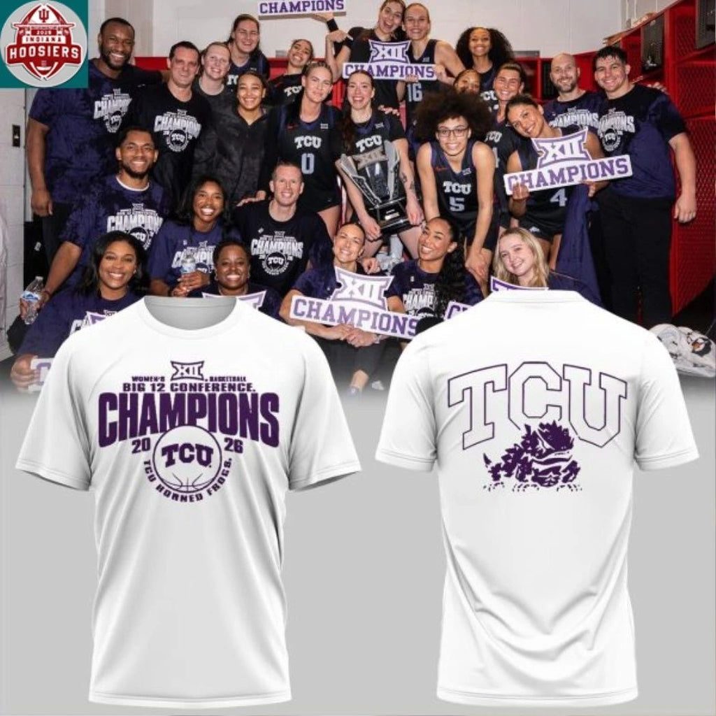 TCU Horned Frogs Women’s Basketball 2026 Big 12 Champions Logo Two Sided T-Shirt