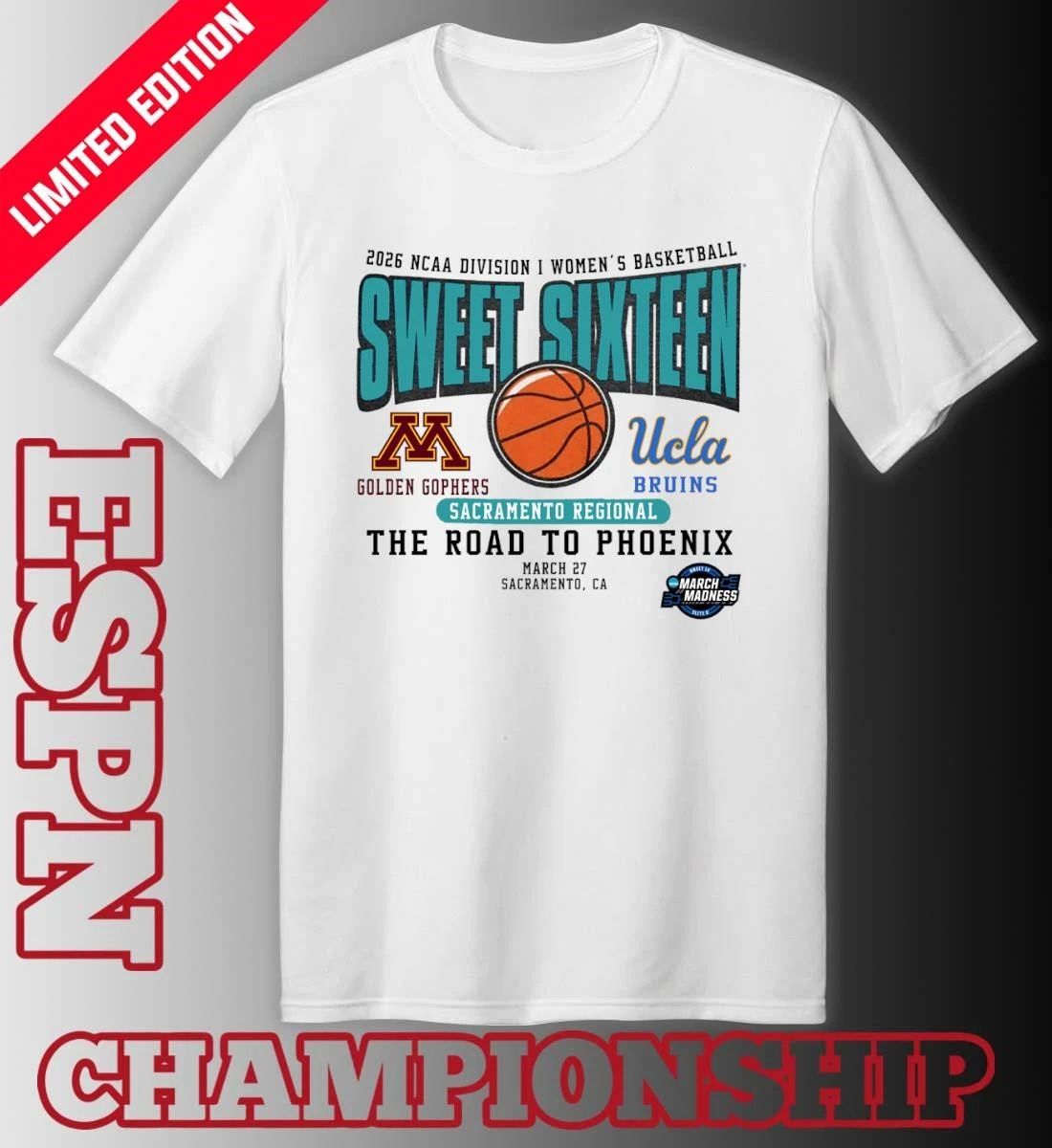 Minnesota Vs Ucla 2026 NCAA DI Women’s Basketball Sweet Sixteen T-Shirt