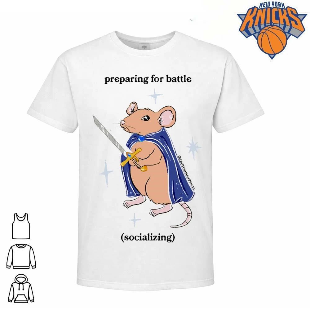 Funny Preparing For Battle Socializing Mouse Fantasy Medieval Humor T Shirt