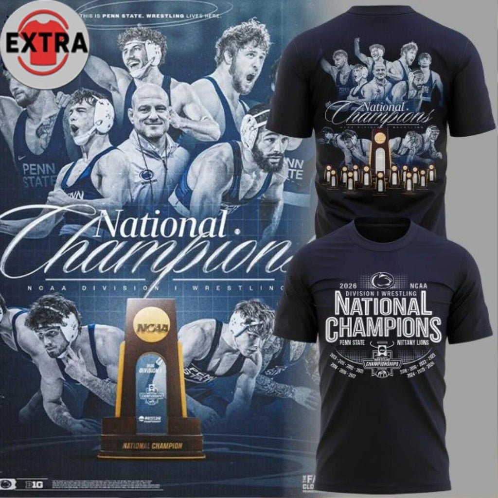 Penn State Nittany Lions NCAA Wrestling Champions 2026 Logo Two Sided Hoodie Shirts