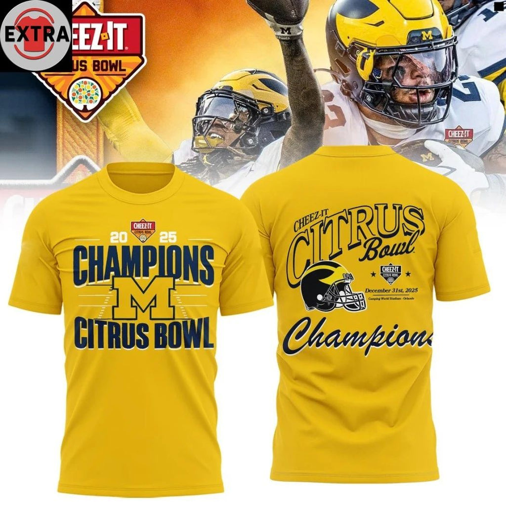 Michigan Wolverines 2025 Cheez-It Citrus Bowl Champions Helmet And Logo Hoodie T-Shirt