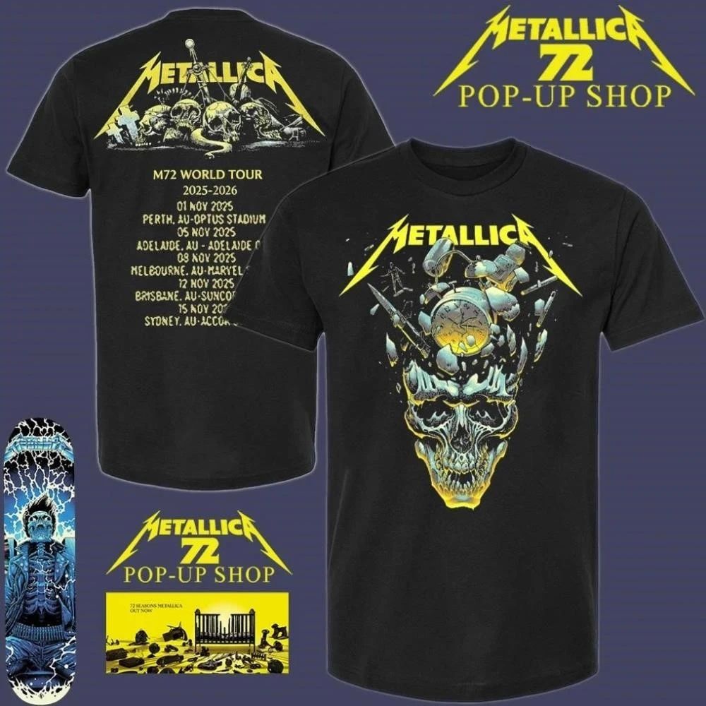 Metallica M72 Australia 2025 Pop-Up Shop Shattered Skull Tour Dated Two Sided T-Shirt
