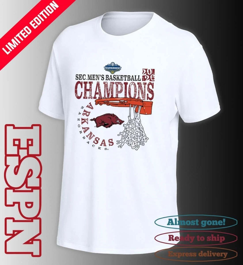 Arkansas Razorbacks SEC Men’s Basketball Tournament Champions Cut Nets T-Shirt