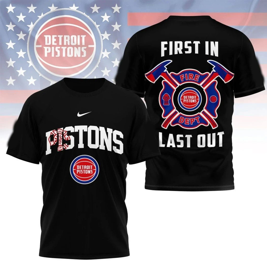 Detroit Pistons Firefighter First In Last Out Logo Two Sided Shirt – Perfect Gift for Men & Women