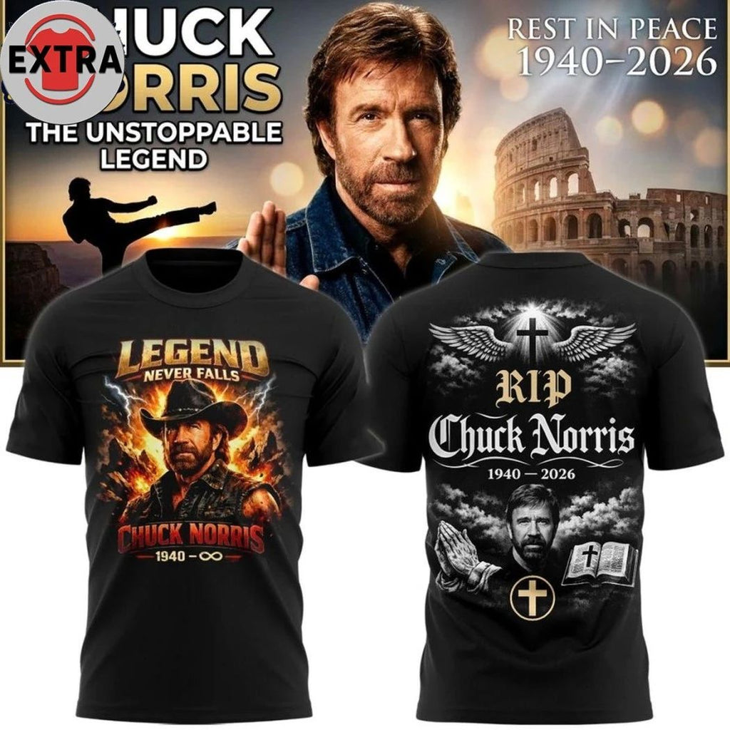 Chuck Norris Legend Never Falls 1940-2026 Hooded T-Shirt