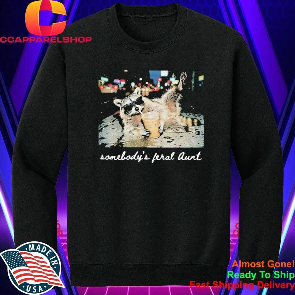 Somebody’s Feral Aunt Retro Raccoon Drinking Iced Coffee Shirt