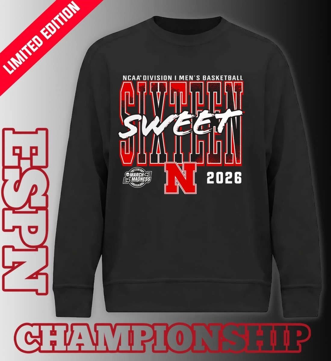 Nebraska Cornhuskers 2026 NCAA Men’s Basketball Tournament March Madness Sweet 16 T-Shirt
