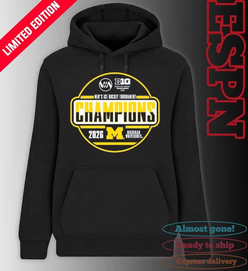 Michigan Wolverines 2026 Big Ten Men’s Ice Hockey Tournament Champions Locker Room T-Shirt