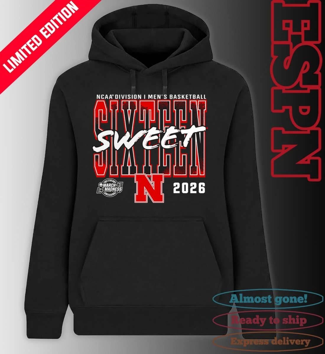 Nebraska Cornhuskers 2026 NCAA Men’s Basketball Tournament March Madness Sweet 16 T-Shirt