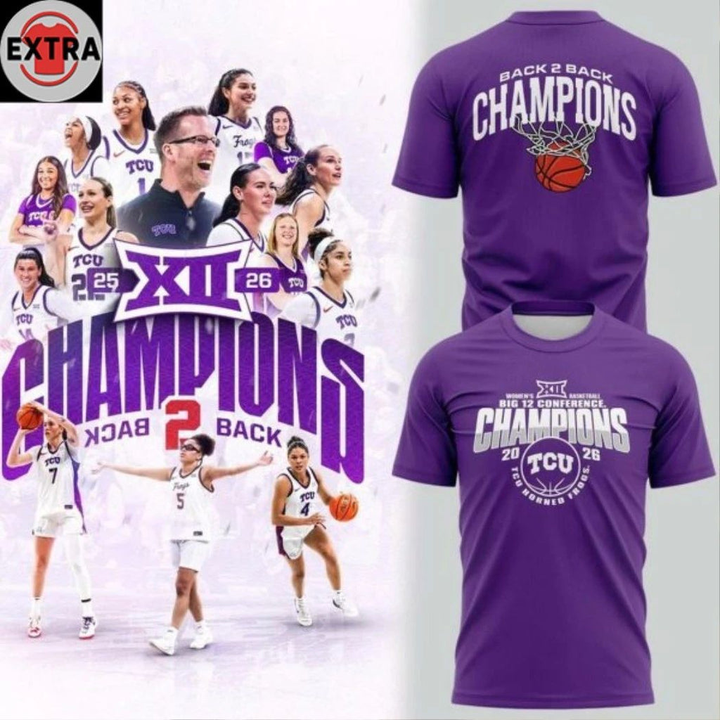 Original TCU Horned Frogs Big 12 Conference 2026 Back 2 Back Champs Logo Two Sided Shirt