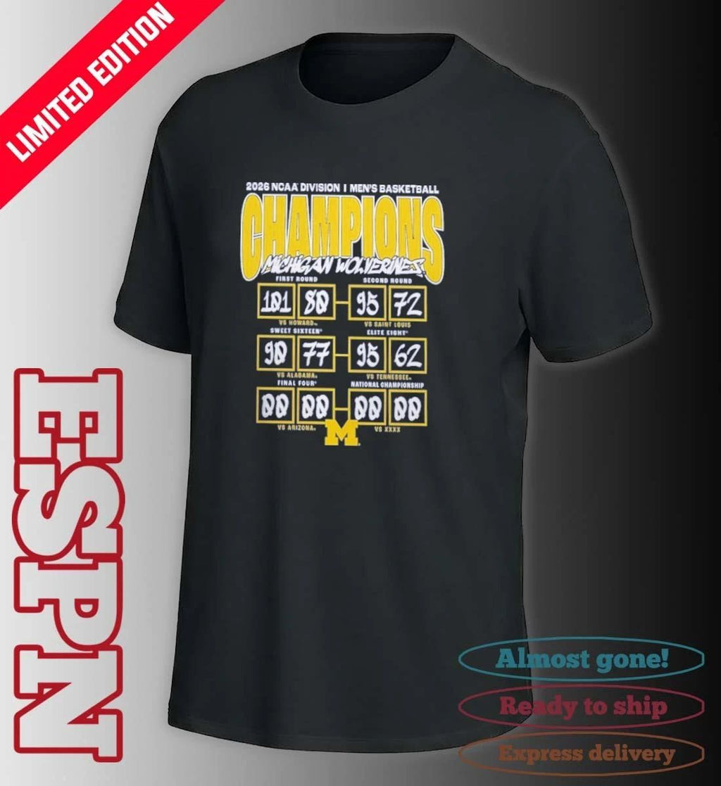 Michigan Wolverines 2026 NCAA Men’s Basketball National Champions Schedule Score T-Shirt