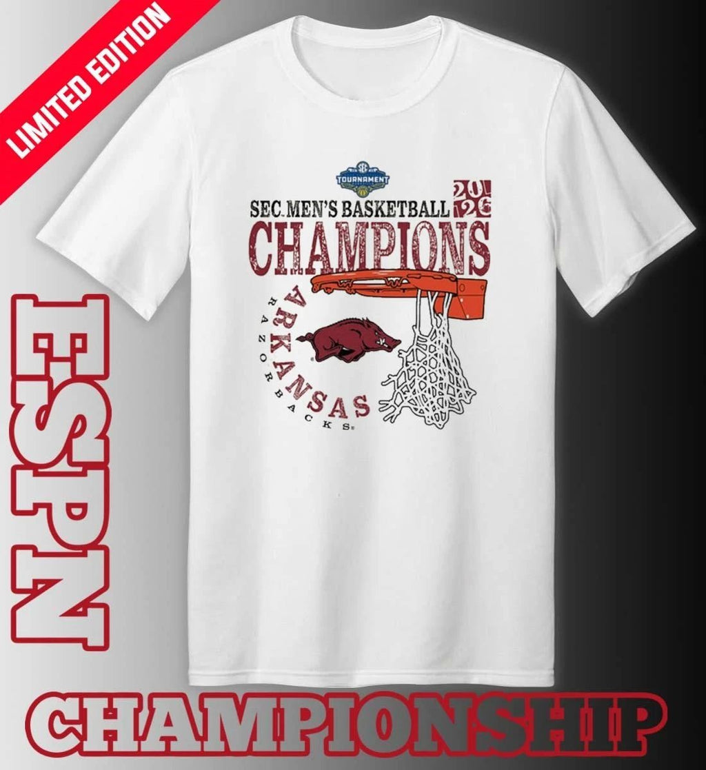 Arkansas Razorbacks SEC Men’s Basketball Tournament Champions Cut Nets T-Shirt