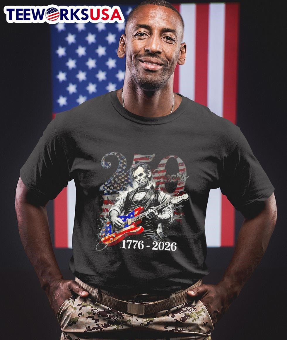 250 Years 1776 2026 Abraham Lincoln Playing Guitar Shirt